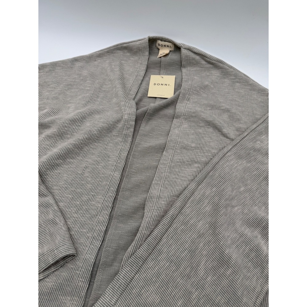 Donni Sandwash Cardigan Sable Grey Ribbed Open Front Pocket OSFA New